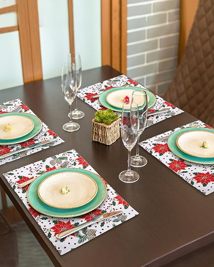 Urban Villa ChristmasPlacemats Pine Cone Print 100% Cotton Fused Placemats 14''x 20'' Over Sized Set of 6 Every Day Use Heavier QualityPlacemats