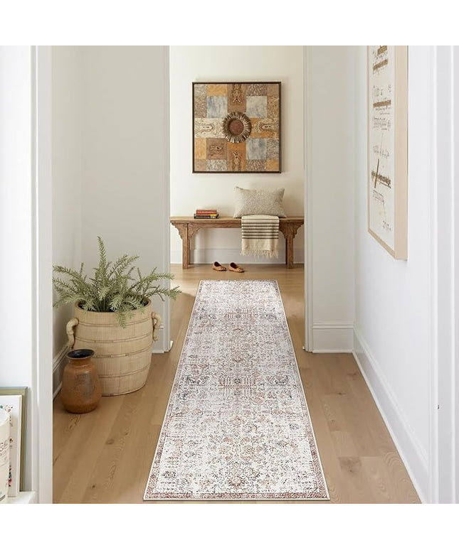 jinchan Kalen Runner Rug 2x8 Washable Hallway Rug Vintage Indoor Thin Retro Floor Cover Distressed Floral Country Lightweight Non Slip Carpet for Entryway Bathroom Bedroom Living Room Stairway Red
