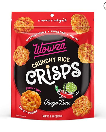 Wowza Fuego-Lime - Healthy Snacks, Mini Rice Cakes, Sticky Rice Crunchy Snack, Low Calorie, Savory Rice Crisp - Ideal Healthy Snack for Adults & Kids, 3.5 oz Bag, 8 Pack