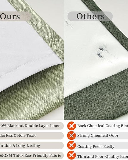 Memory Shape Pinch Pleated Curtains 102 Inches Long for Dining Room, Light Green Blackout Dual Layer Linen Sound Dampening Windows Drapes with Hooks Rings Insulated Decorative Windows Burg 2 Panel Set