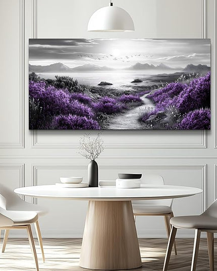 FUHAIHUA Canvas Wall Art For Living Room Large Wall Decor For Office Bedroom Decorations Purple Flowers Landscape Pictures Black And White Painting Artwork Wall Mural Aesthetic Home Decor 30x60 In
