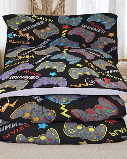 Sunnycitron Gaming Comforter Set for Boys Gamer Queen Size Gaming Bedding with Comforters Kids Bed Set Boys Game Home Decor (1 Comforter + 2 Pillowcases)