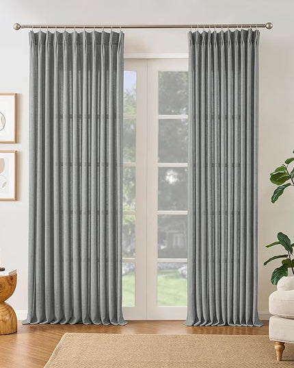 RAIN CITY Grey Linen Curtains 86 Inch Length 2 Panels, Soft Thick Linen Textured Window Drapes for Bedroom Living Room Semi Sheer Light Filtering Back Tab Pinch Pleated with Hooks 50x86