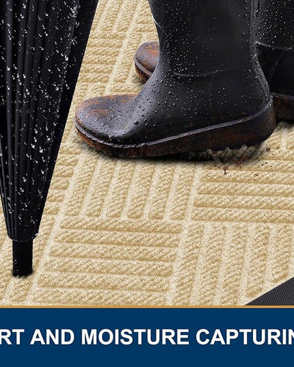Smiry Front Door Mat Outside Entrance, Heavy Duty Outdoor Indoor Natural Rubber Doormat, Non Slip, Trap Dirt and Moisture, Easy Clean, Low Profile Patio Porch Entryway Mat, 29.5x17, Beige