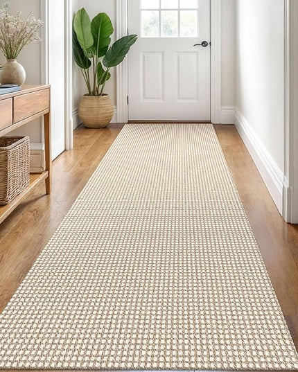KOZYFLY Runners for Hallways 3x8 ft Washable Kitchen Runner Non Slip Rubber Backed Hall Runners Cotton Entryway Runner Rugs Floor Carpet for Indoor Backdoor Bedroom Kitchen, Ivory/Khaki