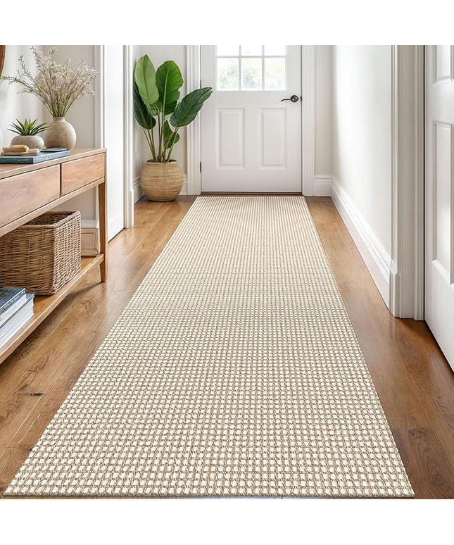 KOZYFLY Runners for Hallways 3x8 ft Washable Kitchen Runner Non Slip Rubber Backed Hall Runners Cotton Entryway Runner Rugs Floor Carpet for Indoor Backdoor Bedroom Kitchen, Ivory/Khaki