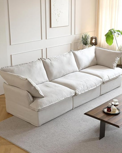 JACH 122.82" Cloud Couch Sectional for Living Room, Modular 3 Seats Sofas, Convertible Sectional Couches, Cushion Covers Removable, Two Corners and One Middle Sofa for Living Room (Beige)