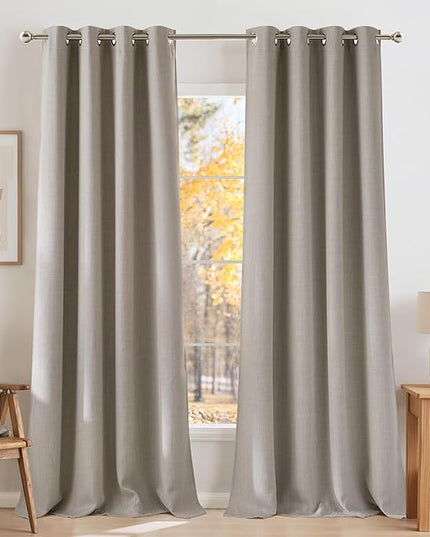 NICETOWN Faux Linen Angora Blackout Curtains 84 inches Long for Living Room - Privacy Panels for Bedroom, Modern Farmhouse Style Easy Care Grommet Top, 2 Panels, W52 by L84