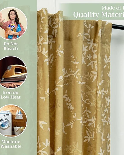 Maison d' Hermine Curtains for Living Room 100% Cotton 124 inch Length One Panel Light Filtering Curtains for Bedroom Windows with Rod and Loop Pockets Drapes (Louxor Dark Beige, 50" W x 124" L)