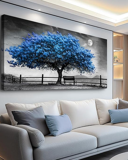 FUHAIHUA Canvas Wall Art For Living Room Wall Decor For Bedroom Office Wall Decoration Black And White Landscape Painting Blue Tree Pictures Artwork Room Aesthetic Home Decor 20x40 In