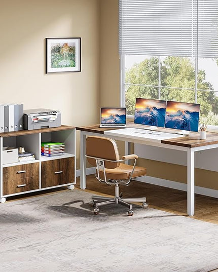 Tribesigns 63 inches Executive Computer Desk, Large Home Office Desk Writing Table for Workstation, Cabinet not Included (Rustic&White, 63-inch)