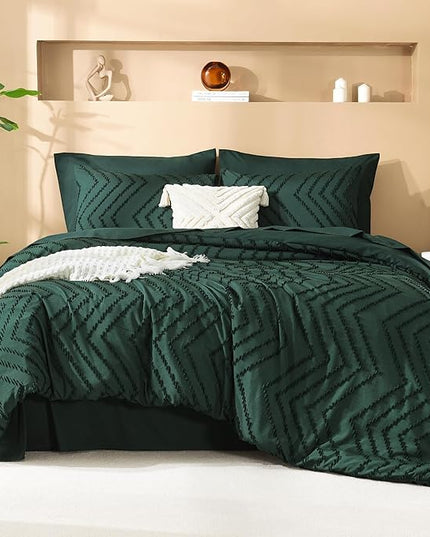 Litanika Oversized King Size Comforter Set with Sheets Dark Emerald Green - 7 Pieces Bed in a Bag Oversized King Boho Tufted Complete Bedding Sets with Comforter, Sheets, Pillowcases & Shams