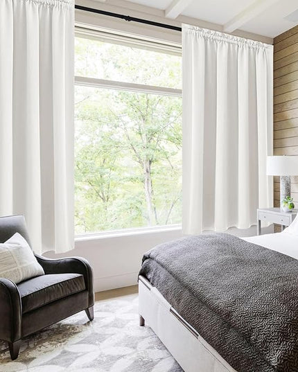 DWCN Blackout Curtains Thermal Insulated, Energy Saving & Noise Reducing Bedroom and Living Room Curtains, Ivory, W 52x L 54 Inch, Set of 2 Rod Pocket Curtain Panels