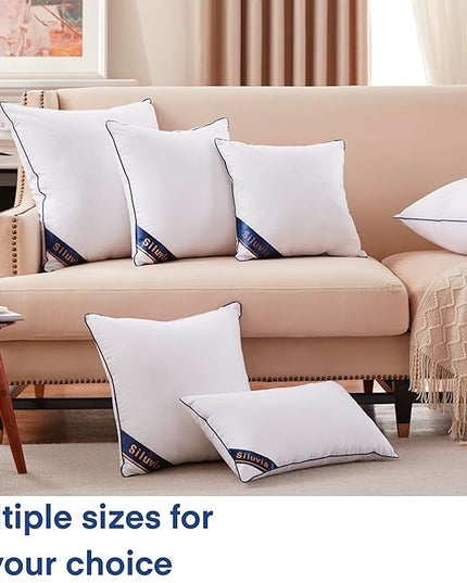 Siluvia 20"x20" Pillow Inserts Set of 2 Decorative Square Square Throw 20 Pillows with 100% Cotton Cover for Sofa, Couch, and Bed - White