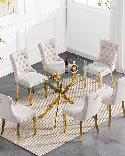 HomVent Rectangular Glass Dining Table Set for 6, Modern Tempered Glass Kitchen Table Set and Chairs, Rectangular Glass Dining Room Table Set for Kitchen