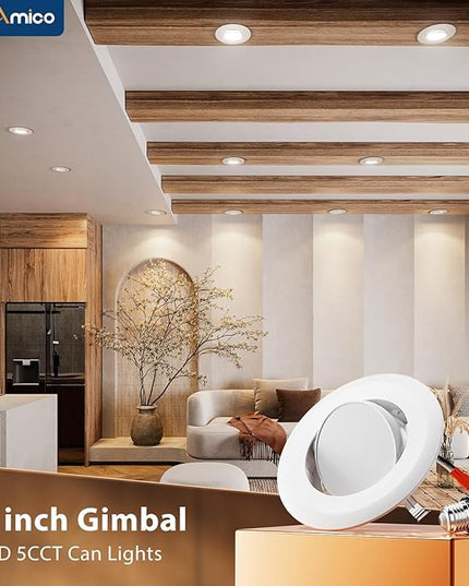 Amico 12 Pack 4 Inch Retrofit Eyeball Gimbal Can Lights, Adjustable Eyeball Directional 5CCT LED Recessed Lights, Dimmable, 2700K/3000K/3500K/4000K/5000K Selectable, 7W 650LM, ETL&FCC