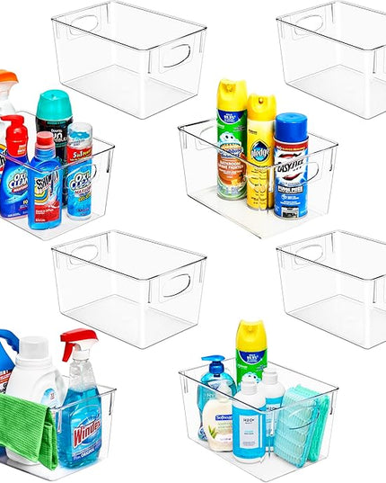 Sorbus 8 Pack Large Clear Plastic Storage Bins, Clear Organizer Bins with Handle for Kitchen, Pantry, Cabinet, Refrigerator, Craft, Toys, Clothes, Closet, Under Sink, Bathroom Organizers and Storage