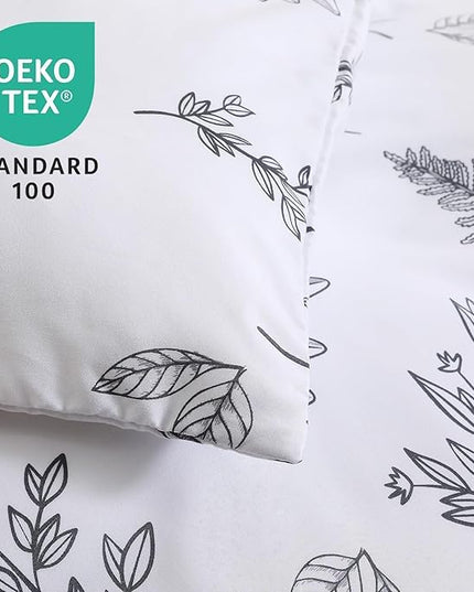 MUXHOMO White King Comforter Set, Elegant Floral Print Bed in a Bag 7 Pieces, Ultra Soft & Breathable Reversible Botanical Pattern Bedding Set with Comforter, Sheets, Pillowcases, and Shams