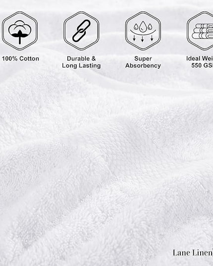 LANE LINEN 100% Cotton Luxury Bathroom Towel Set - 6 Pieces - Super Soft, Fluffy & Highly Absorbent - 2 Large Bath Towels, 2 Washcloths, 2 Hand Towels - Complete Family Pack - White Bath Towel Set