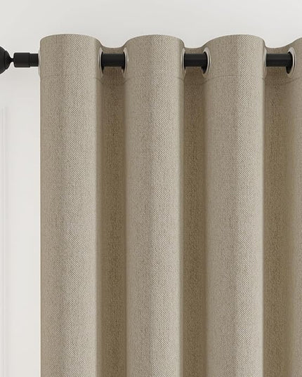 Blackout Curtains 96 inch Length 2 Panels for Living Room, Linen-Look Textured Room Darkening Thermal Insulated Noise Reduction Farmhouse Drapes for Bedroom (W52xL96, Natural)