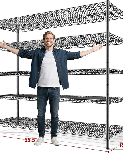 REIBII 55.5" W Storage Shelves 3200LBS Wire Shelving Unit 5 Tier Metal Shelving Garage Shelving 2PCS Heavy Duty Metal Shelves for Storage Rack Commercial Adjustable Pantry Shelf
