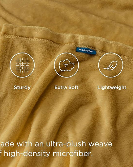 Bedsure GentleSoft Fleece Throw XL Blanket Yellow - 300GSM Soft Lightweight Plush Cozy Blankets for Bed, Sofa, Couch, Travel, Camping, 50x70 inches