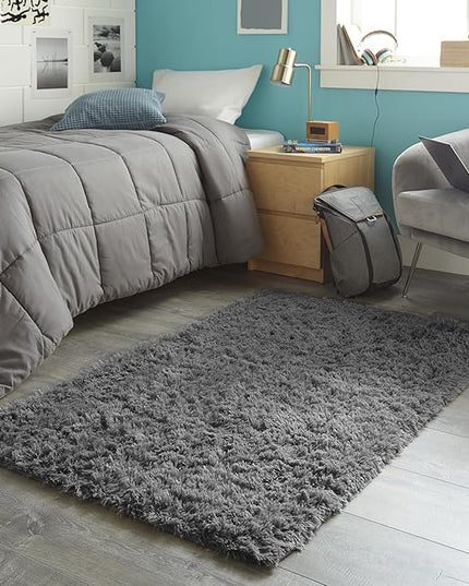 Ophanie 3x5 Rug, Bedside Preppy Dorm Area Rug, College Essentials Non Slip Grey Small Carpets for Bedroom, Anti Slip Fluffy Gray Living Room Rugs Home Decor Aesthetic, Nursery
