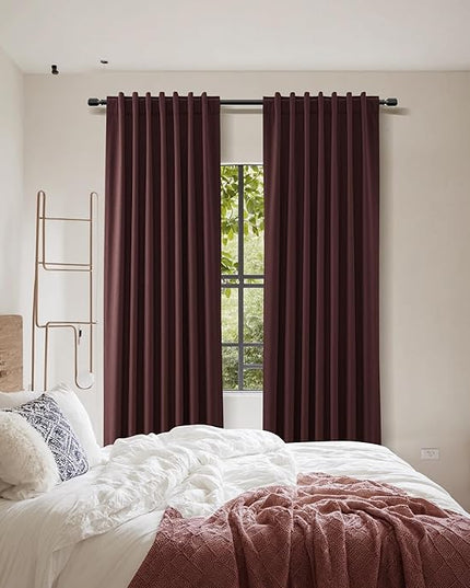 Guken 100% Blackout Curtains 84 Inch Length 2 Panels Set for Living Room Bedroom Back Tab Thermal Insulated Black Out Linen Drapes Room Darkening Reddish Brown,52x84