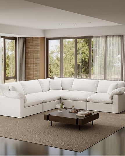 Cloud Modular Sectional Sofa,211.6" Down Filled Sofa 5 Seat with Chaise,Minimalist Sofa Cover Washable and Replaceable Couches for Living Room,Sectional Sofa Deep Seat White