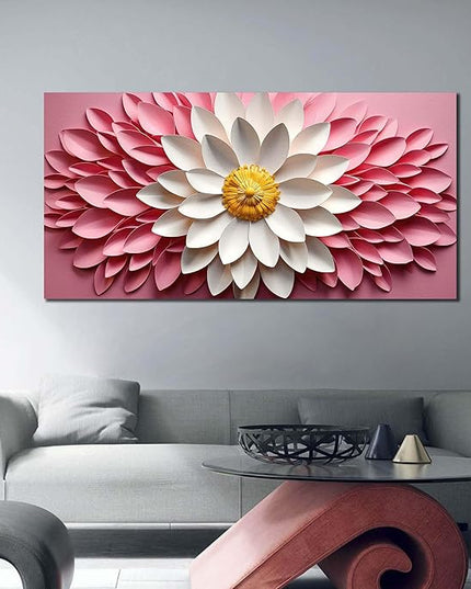 Ouzzlie Large Floral Wall Art Bedroom Pink Canvas Wall Decor Flower Picture Art White Artwork for Living Room Office 29" x 59"