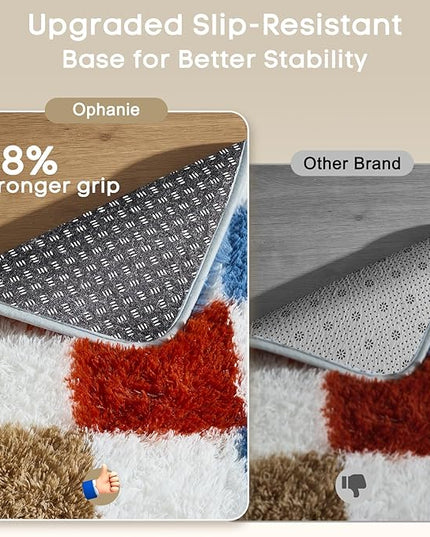 Ophanie Checkered Rainbow Rug for Living Room Bedroom, Colorful Fluffy Soft Cute Fuzzy Area Rugs, Shag Plush Shaggy Bedside Floor 4x6 Furry Carpet for Kids Baby Teen Dorm Nursery Home Decor Aesthetic