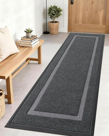 OLANLY Front Door Mat Indoor Outdoor Entrance, Waterproof All-Season, All-Weather Doormat, Sturdy Natural Rubber, Fade Resistant, Low Profile, Easy Clean Patio Porch Entryway Mat, 71x23, Grey