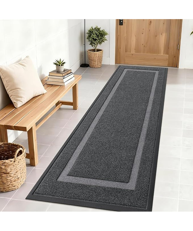 OLANLY Front Door Mat Indoor Outdoor Entrance, Waterproof All-Season, All-Weather Doormat, Sturdy Natural Rubber, Fade Resistant, Low Profile, Easy Clean Patio Porch Entryway Mat, 71x23, Grey