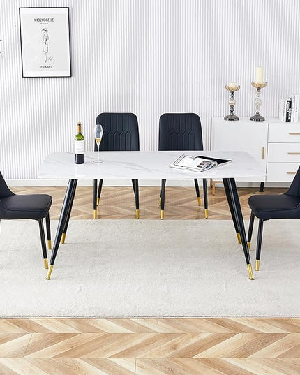 Table and Chairs Set of 4, Dining Room Table Set for 4, Sintered Stone Kitchen Table Top and Modern Chairs Set of 4 for Kitchen Dining Room