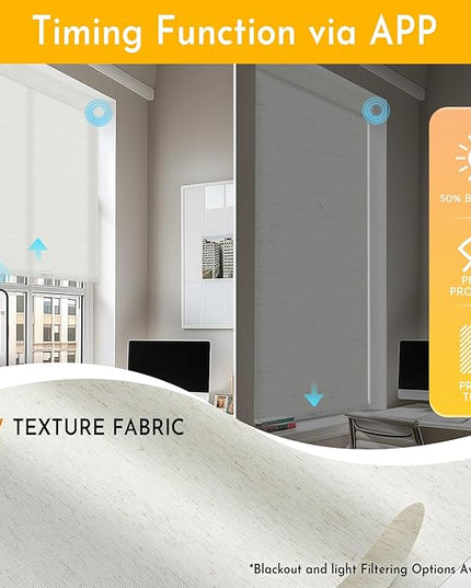 Persilux Smart Motorized Blinds with Remote, No Drill Automatic Roller Shades for Indoor Windows, Light Filtering Linen Fabric, Electric Blinds for Windows, Texture Cream 1703, Custom Size