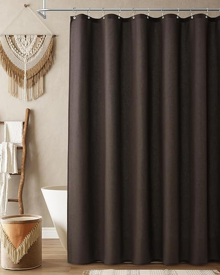 Naturoom Chocolate Brown Linen Shower Curtain, Country Boho Farmhouse Bath Decor Shower Curtains Neutral Cloth Weighted Textured Fabric Bath Curtain Liner with Hooks, 72x78