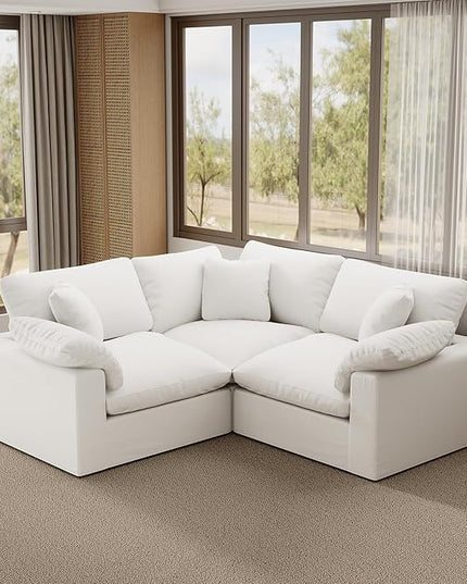 Cloud Modular Sectional Sofa,78.6" V Shape 3 Seater with Corner Down Filled Comfy Sofa,Modern Deep Seat Cloud Couch,Detachable Couch Cushion Covers for Living Room,White