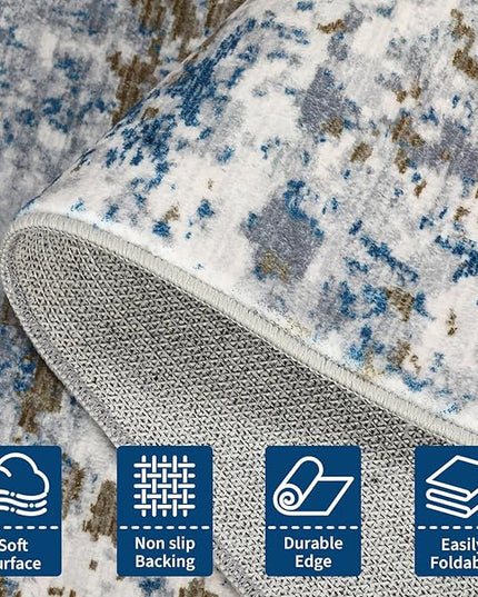 Modern Abstract Area Rug 3x5 Non Slip Non Shedding Rug Low Pile Stain Resistant for Bedroom Living Room,Navy