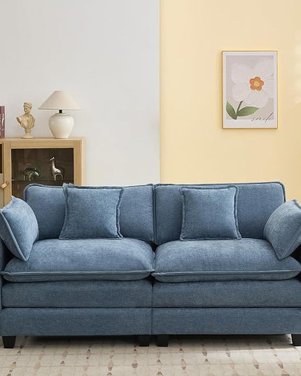 76'' Cloud Deep Seat Loveseat, Upholstered Chenille Modular 2-Seats Sectional Sofa Couch, Modern Comfy Settee Loveseat for Living Room Set, Small Apartment, Blue