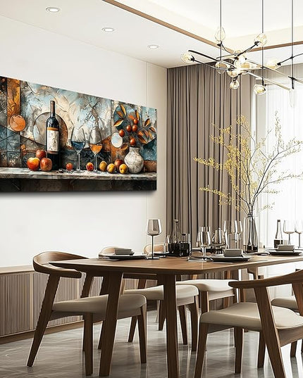 XIGUANGART Canvas Wall Decor For Kitchen Wall Art For Dining Room Decorations Wine Glass Painting Still Life Vintage Abstract Picture Artwork Pub Living Room Wall Mural Posters Home Decor 20"x40"