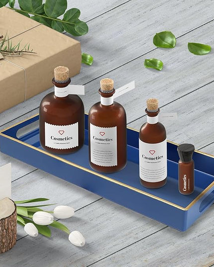 Blue Bathroom Vanity Tray for Countertop, Small Plastic Toilet Tank Versatile Storage & Organization Tray for Makeup, Perfume, Desk, Kitchen, Candles, 13.7"x6"x1.4", 35HB
