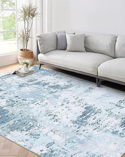 Modern Abstract Area Rug 3x5 Non Slip Non Shedding Rug Low Pile Stain Resistant Rug for Bedroom Living Room,Light Blue