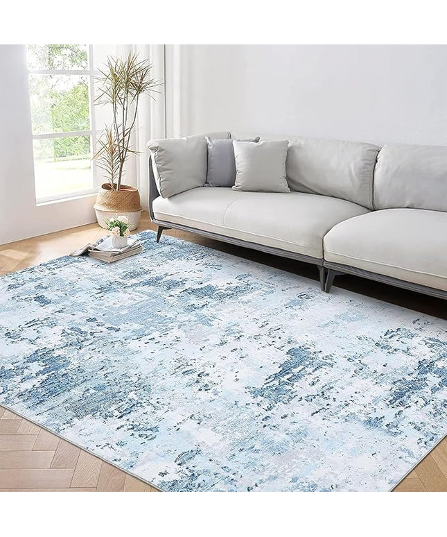 Modern Abstract Area Rug 3x5 Non Slip Non Shedding Rug Low Pile Stain Resistant Rug for Bedroom Living Room,Light Blue
