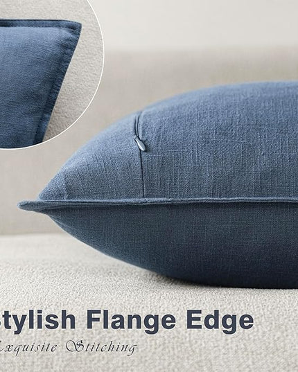 Foindtower Pack of 2, Decorative Linen Soild Throw Pillow Covers Soft Accent Euro Cushion Case Farmhouse Neutral Pillowcase for Chair Couch Sofa Bedroom Living Room Home Decor 26 x 26 Inch Dark Blue
