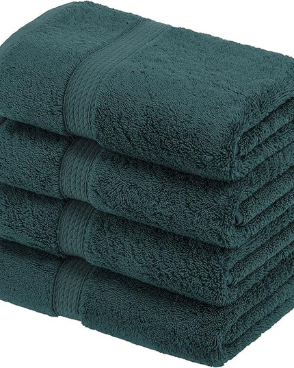 Superior Egyptian Cotton Pile Hand Towel Set of 4, Ultra Soft Luxury Towels, Thick Plush Essentials, Absorbent Heavyweight, Guest Bath, Hotel, Spa, Home Bathroom, Shower Basics, Teal