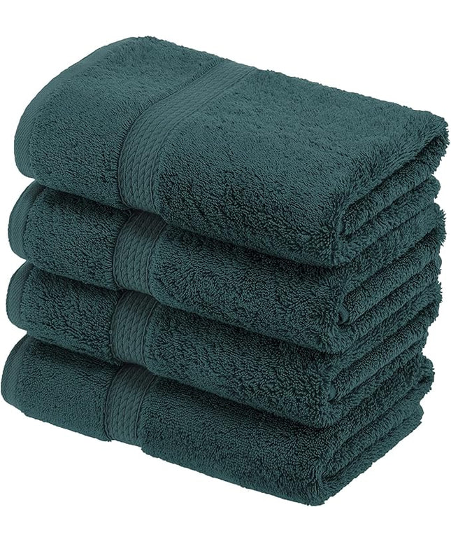 Superior Egyptian Cotton Pile Hand Towel Set of 4, Ultra Soft Luxury Towels, Thick Plush Essentials, Absorbent Heavyweight, Guest Bath, Hotel, Spa, Home Bathroom, Shower Basics, Teal