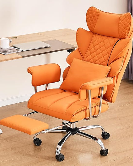 DYHOME 500 lbs Reclining Massage Office Chair with Foot Rest, Executive Home Office Chairs for Heavy People, High Back Computer Desk Chair, Pocket Spring Cushion, Big and Tall Ergonomic Chair, Orange