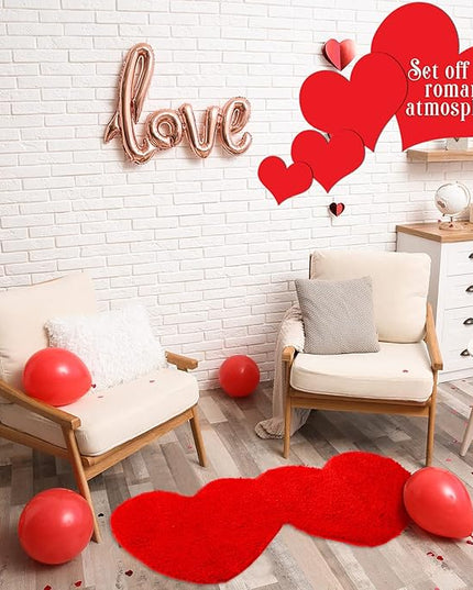 Hoolerry Valentines Heart Rug Double Heart Shaped Bathroom Rug Decorative Non Slip Doormat Washable Love Shag Shower Mat Home Bedroom Living Room 15.75 x 31.5 Inch(Red)
