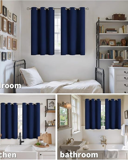 YoungsTex Navy Blue Blackout Kirchen Curtains 40 Inches Long - Thermal Insulated Drapes with Grommet Room Darkening Short Length for Bedroom Bathroom Windows, 34 x 40 Inch, 2 Panels