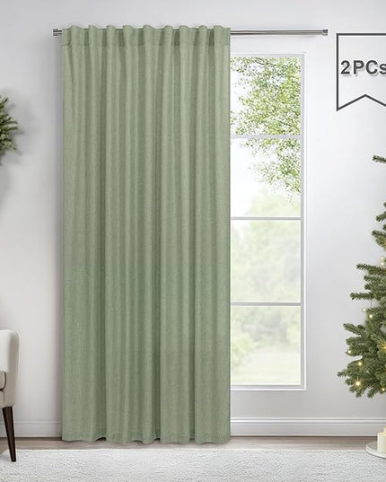 Pitalk Sage Green Curtains 5 FT Wide by 84 Inches Long for Bedroom 2 Panel Back Tab Pocket Sheer Linen Large Drape Light Filtering Extra Wide Curtain for Living Room Dining Hall Hallway 60x84 Length